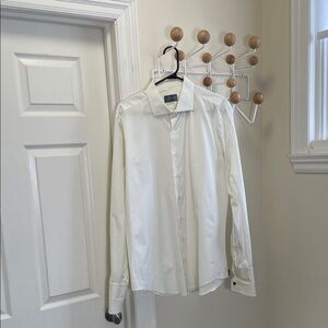 Harry Rosen - Classic Dress Black Tie Long Sleeve Button Down - White / Cream L